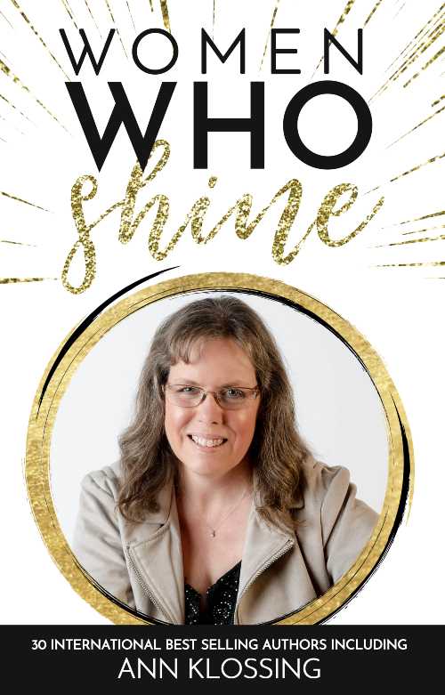 Women Who Shine Book Cover with Ann Klossing Image in a gold circle